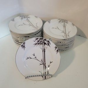 Vintage Kutani Hand Painted White China w/Platinum Bamboo 6.25" Bread Plates